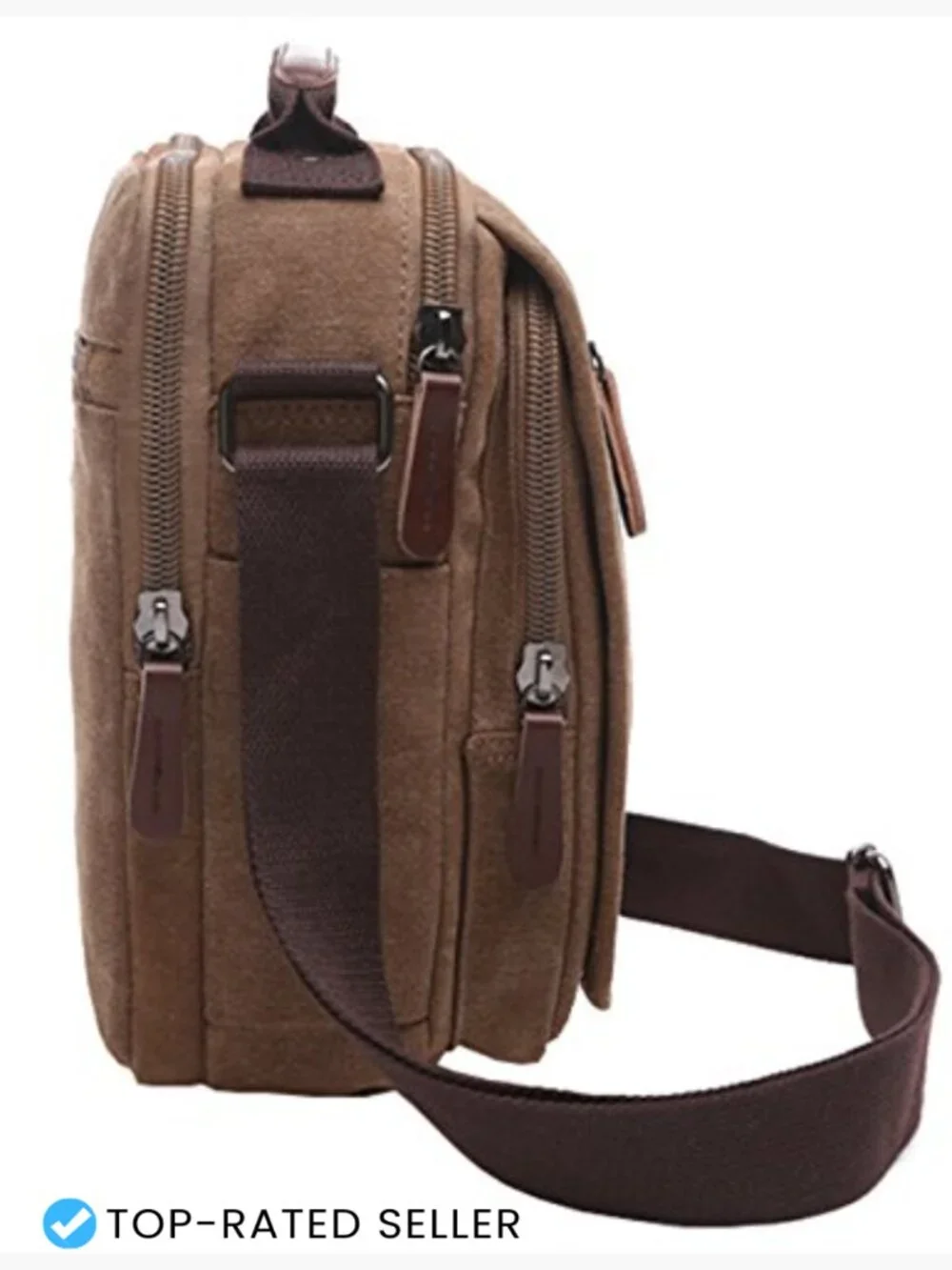 Small Canvas Crossbody Messenger Bag Work Bag 9 Pockets Adjustable Strap